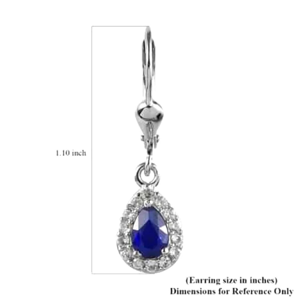 Natural Blue Spinel & White Zircon Halo Dangle Earrings In 925 Sterling Silver - Picture 7 of 7